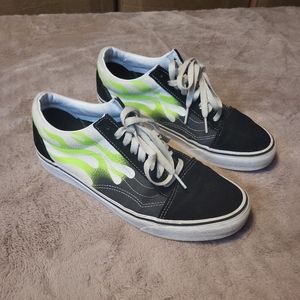 neon green flame vans